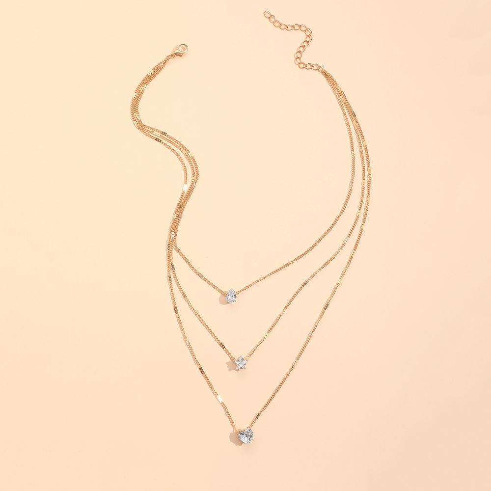 MULTI LAYER NECKLACE, HEART, STAR, DROPLET