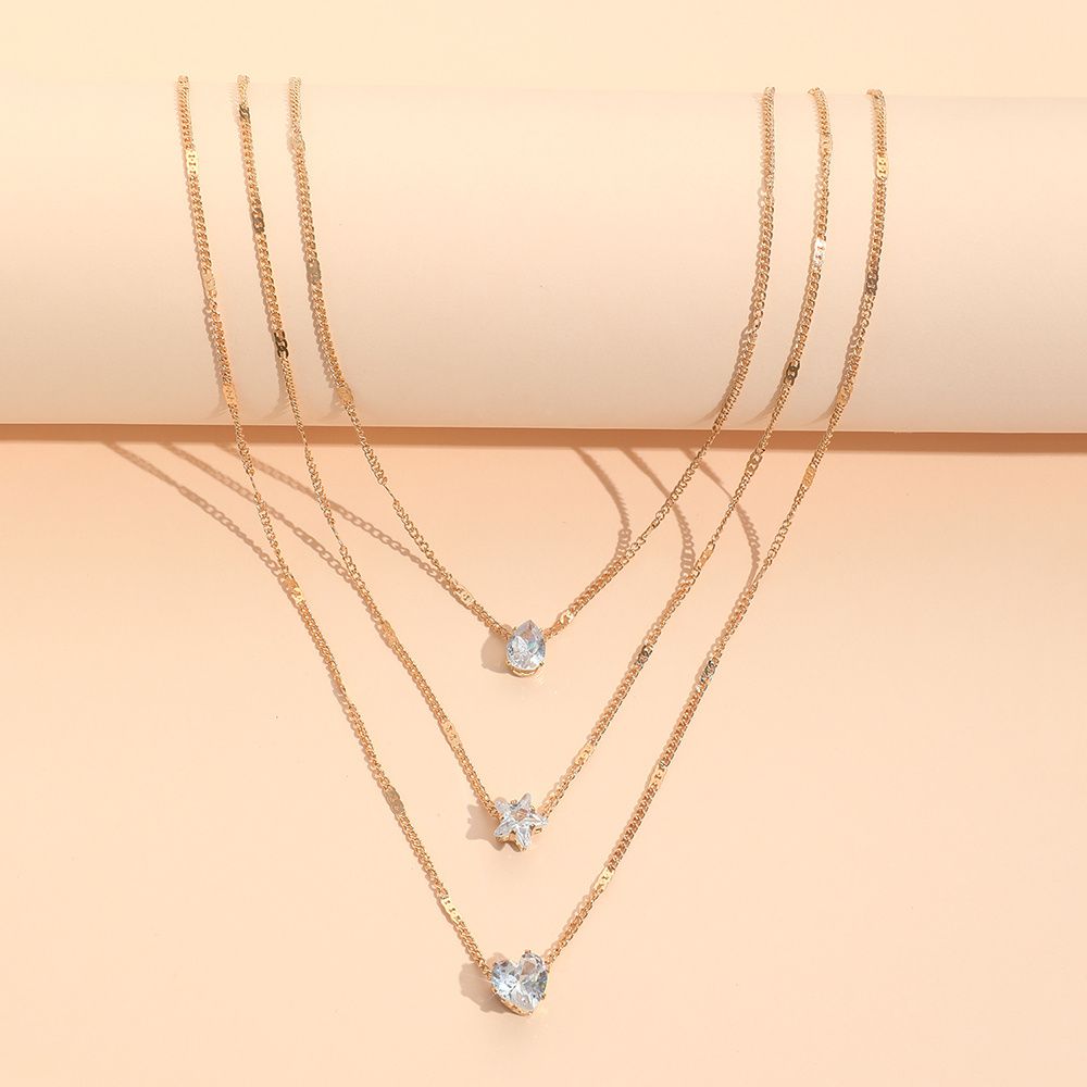 MULTI LAYER NECKLACE, HEART, STAR, DROPLET