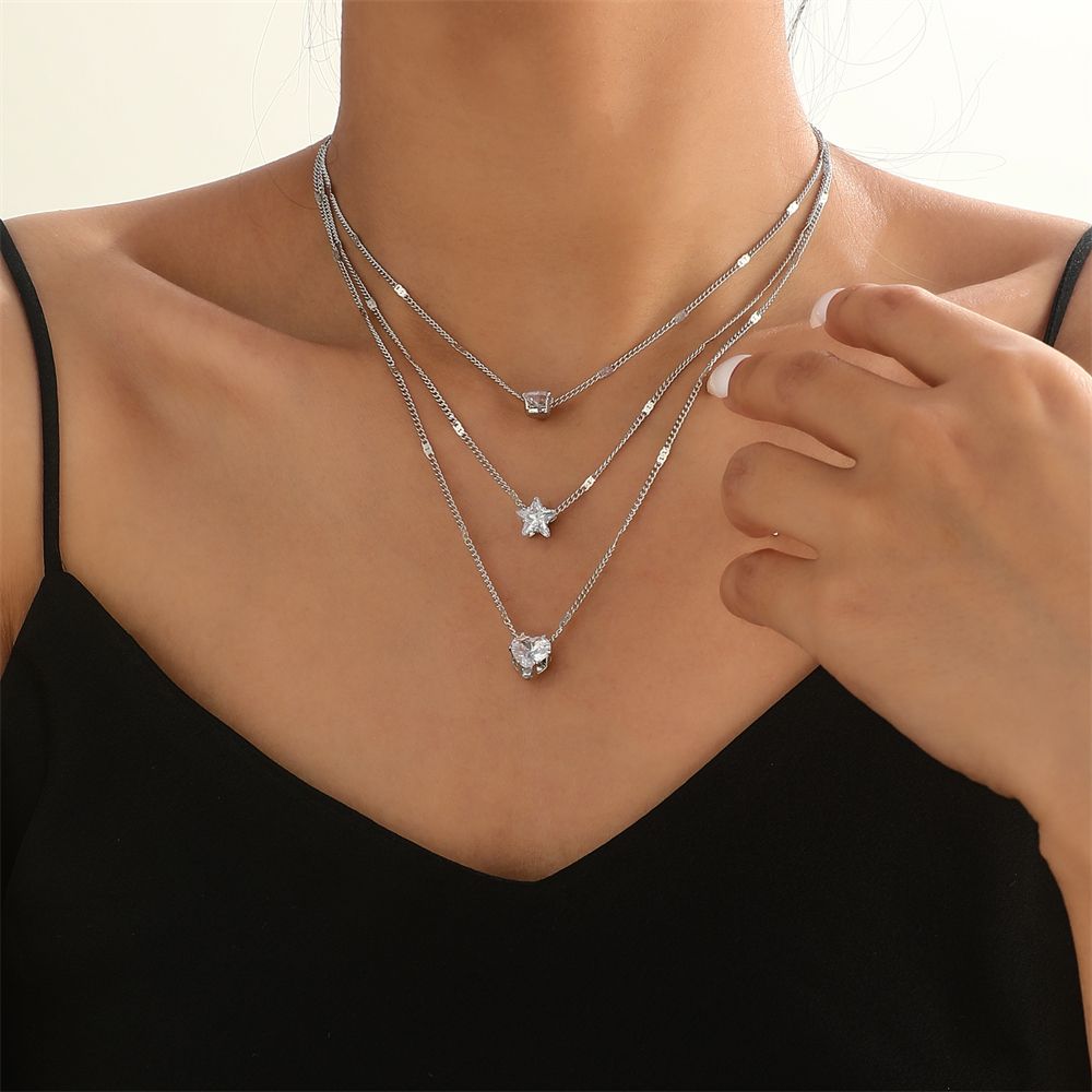 MULTI LAYER NECKLACE, HEART, STAR, DROPLET