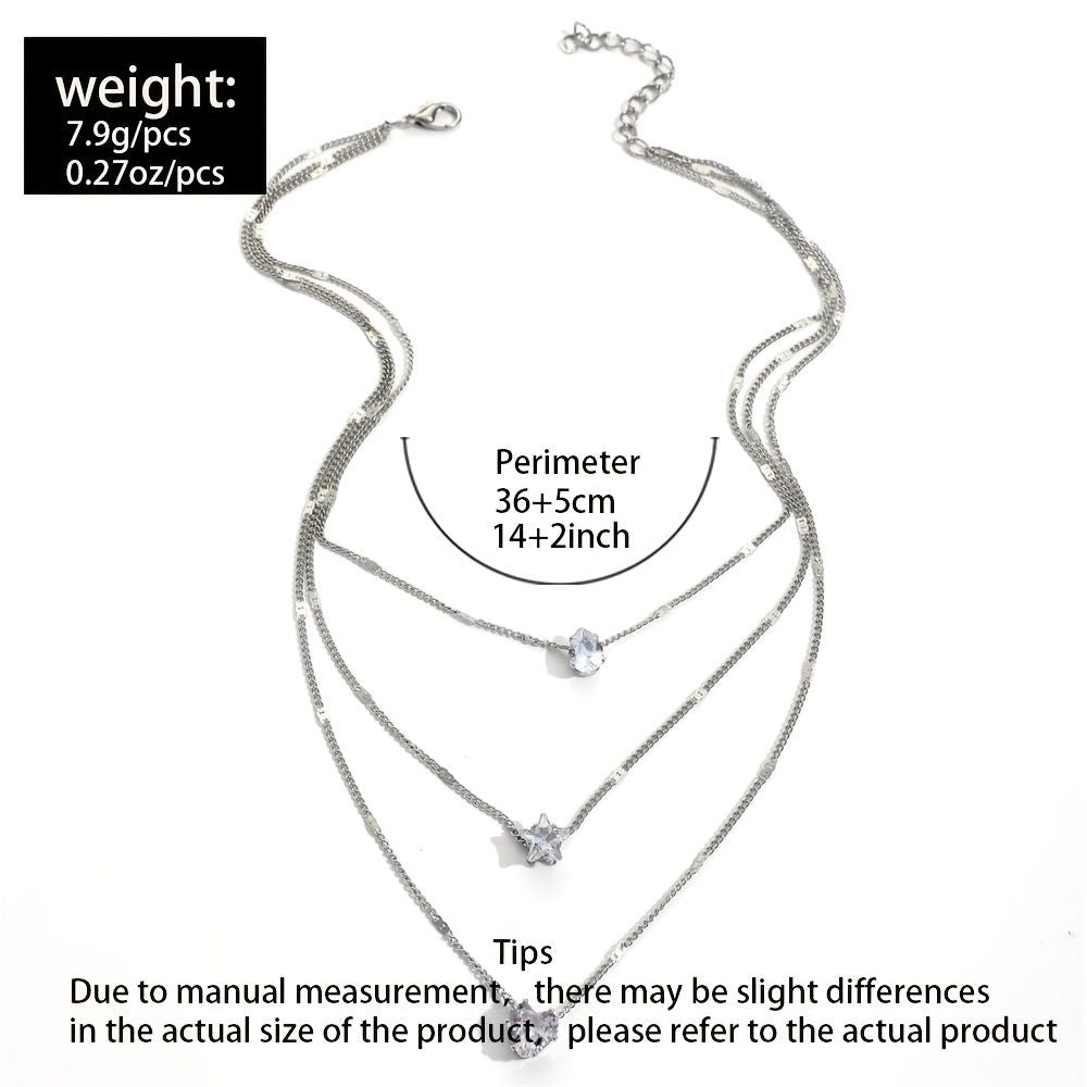 MULTI LAYER NECKLACE, HEART, STAR, DROPLET