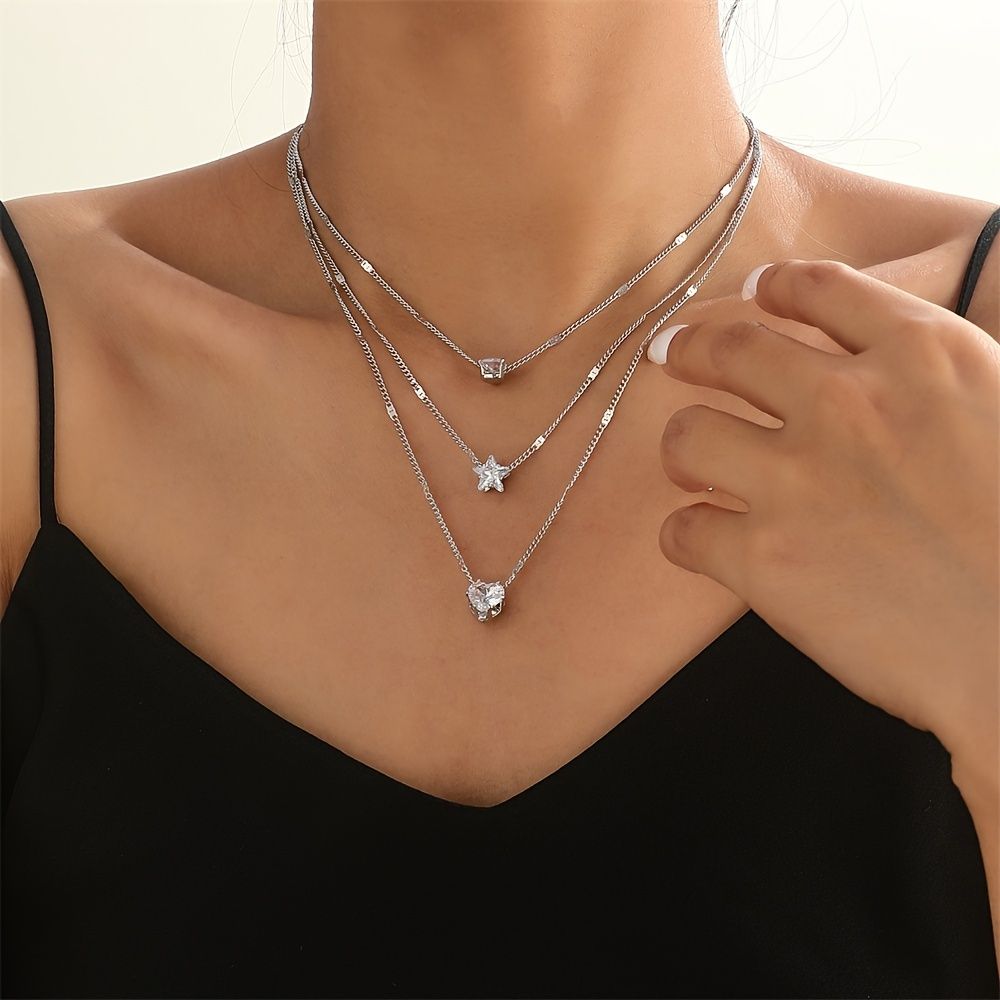 MULTI LAYER NECKLACE, HEART, STAR, DROPLET
