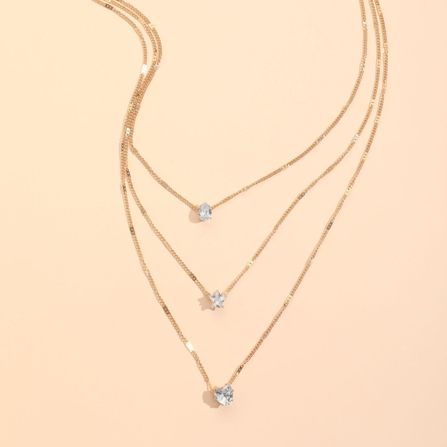 MULTI LAYER NECKLACE, HEART, STAR, DROPLET
