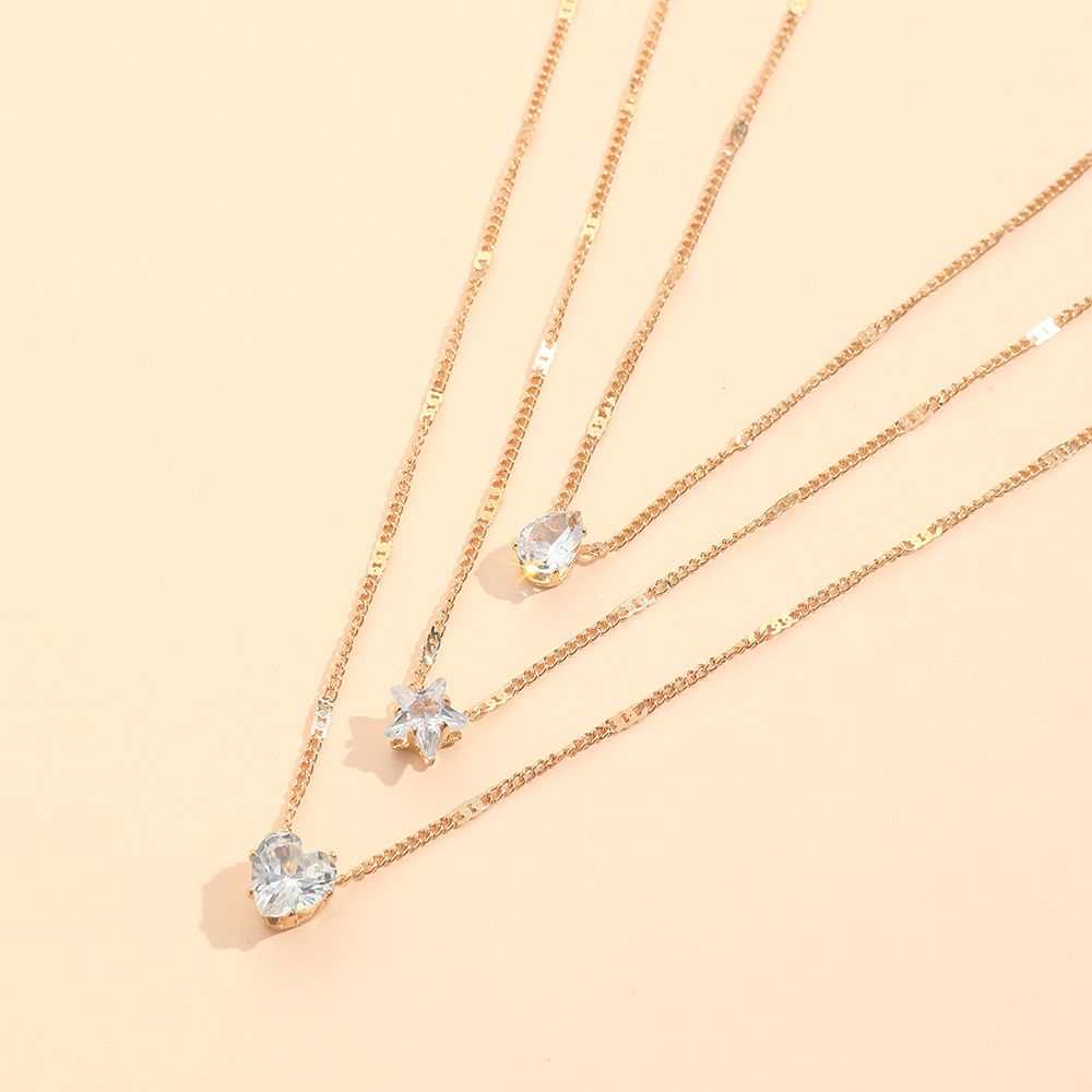 MULTI LAYER NECKLACE, HEART, STAR, DROPLET
